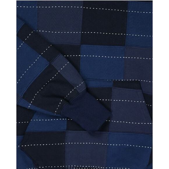 Samuel Zelig Patchwork Hoodie Large Navy Blue Heavyweight Cotton Sweatshirt NWOT - Picture 6 of 14